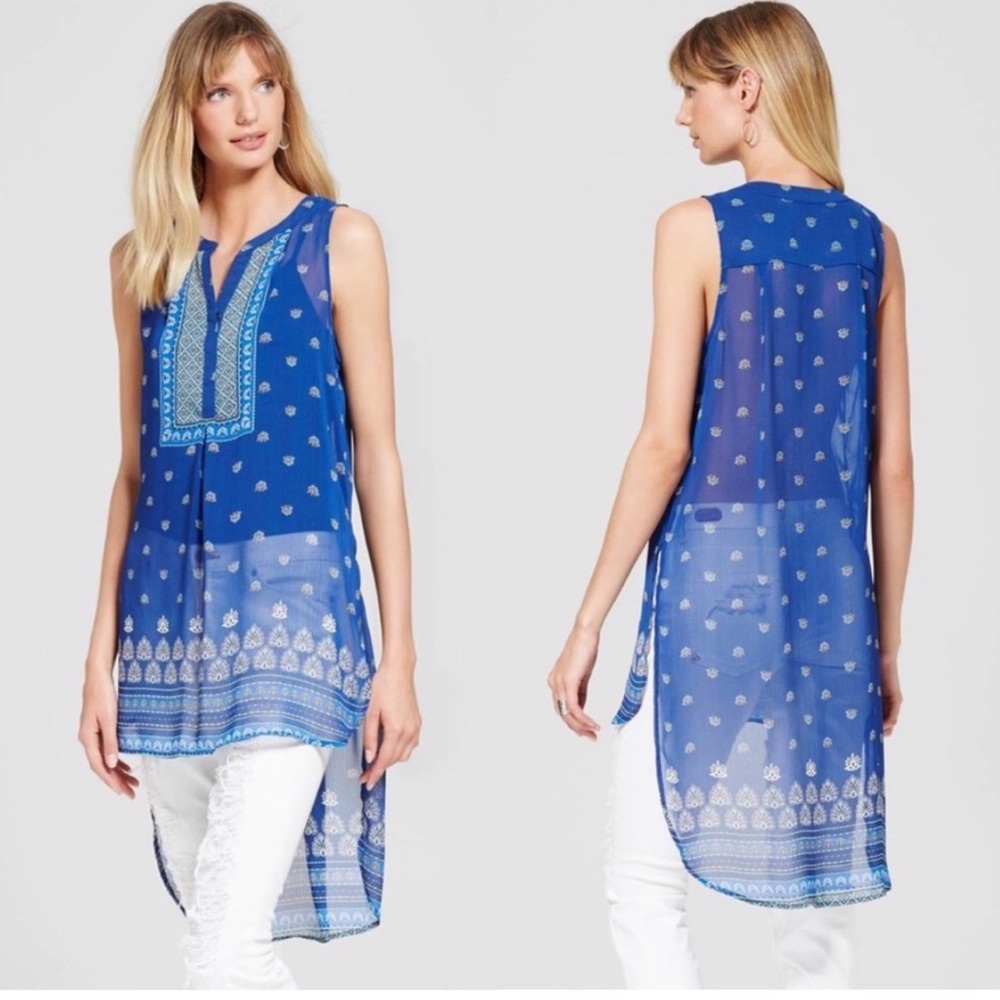 🌸3/$25 NEW Knox Rose Sheer Boho High-Lo Tunic Flowy Top Beach Coverup, Size XS
